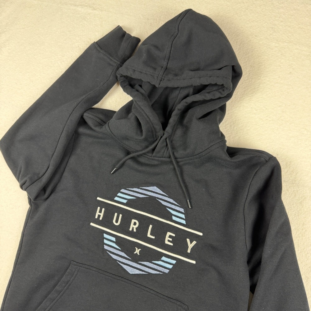 Hurley Mens Embroidered Logo Pullover‎ Hoodie Black Surf Sweatshirt Small